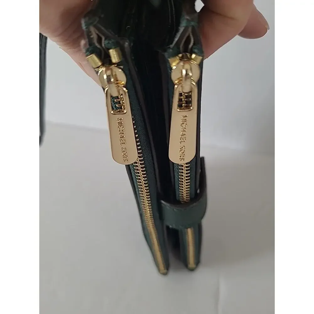 Michael Kors Women's Jet Set Double Zip Wristlet Wallet Green/Gold